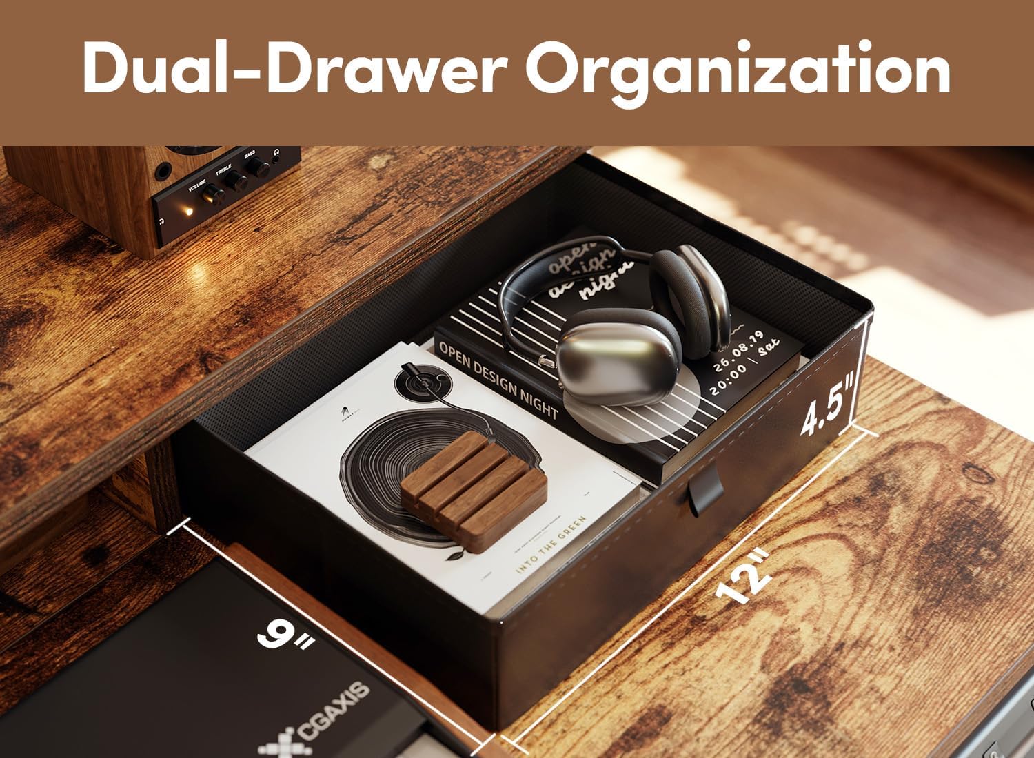 CubiCubi 48 x 24 Inch Electric Height Adjustable Standing Desk with Double Drawers, 4 Adjustable Feet & 2 Hooks, Home Office Computer Workstation, Rustic Brown