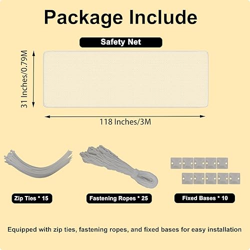 Miniatura 3 de Red de seguridad para balcón para niños, 10 pies x 2.6 pies de grosor, red de balcón para mascotas, red de barandilla para mascotas, para balcón,