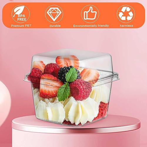 Miniatura 4 de Tanlade Paquete de 100 Vasos de Postre Transparentes de 8oz con Tapas y Sporks Vasos Cuadrados de Plástico Desechables Parfait para Budín de Plátano