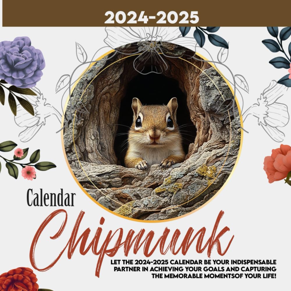 Chipmunk Calendar 2024 2025 16 Months of The Animal from Sep 2024 to