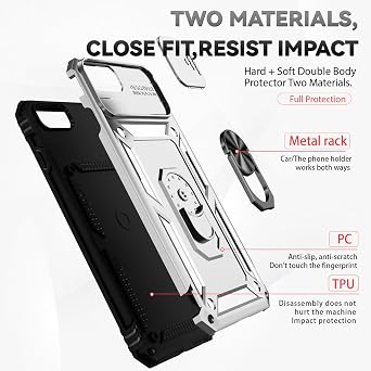 HNHYGETE for iPhone 8 Plus Case, iPhone 7 Plus Case with Screen Protector: [Military Grade 20ft. Drop Tested] Ring Shockproof Protective Phone Case for - iPhone 8/7 Plus (Silver)