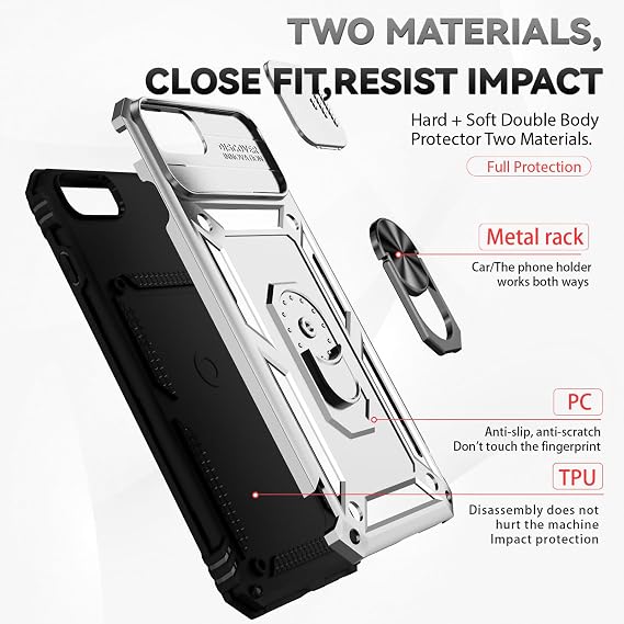 HNHYGETE for iPhone 8 Plus Case, iPhone 7 Plus Case with Screen Protector: [Military Grade 20ft. Drop Tested] Ring Shockproof Protective Phone Case for - iPhone 8/7 Plus (Silver)