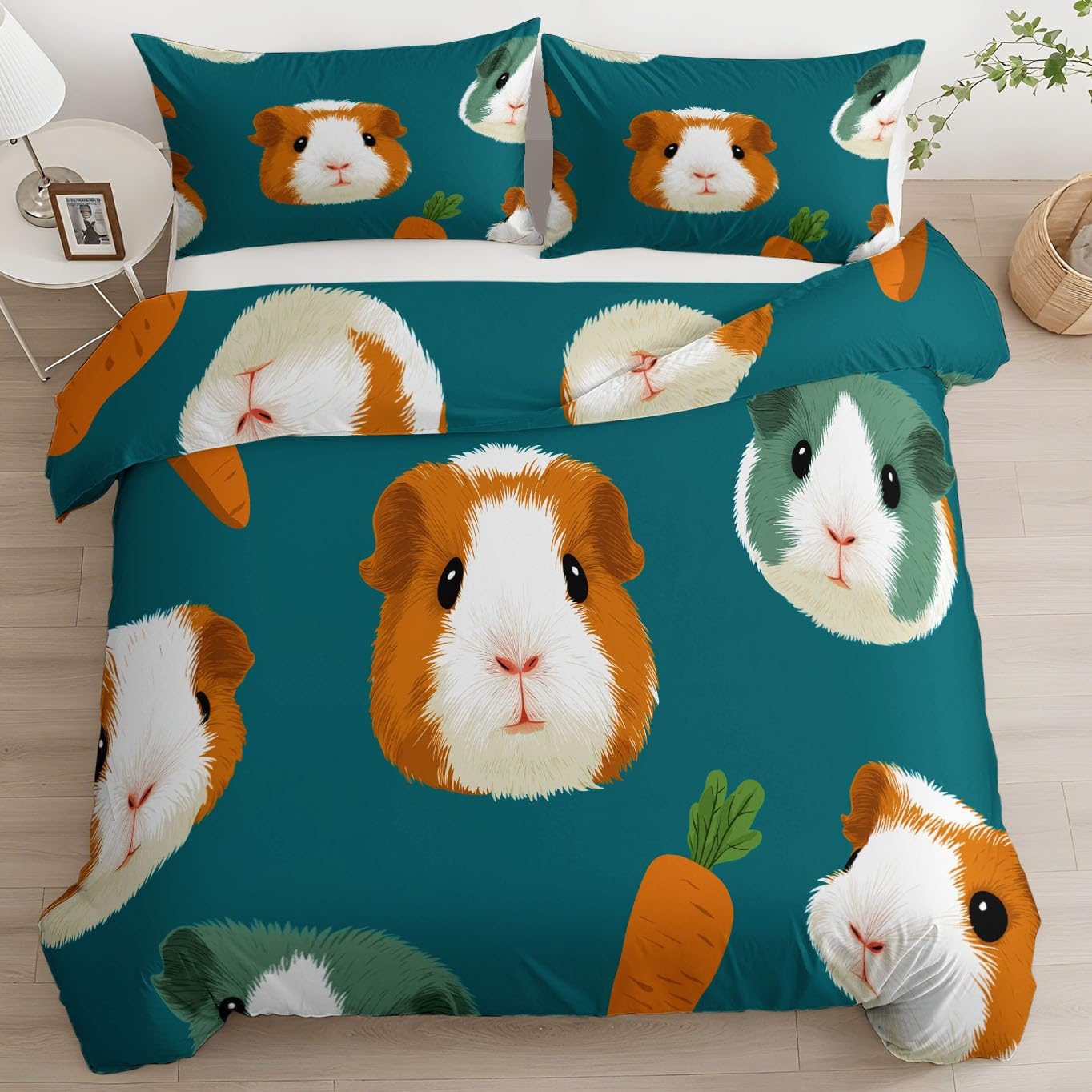 Housse de couette cochon d'inde douce en microfibre anti-plis pour grand lit 2 personnes