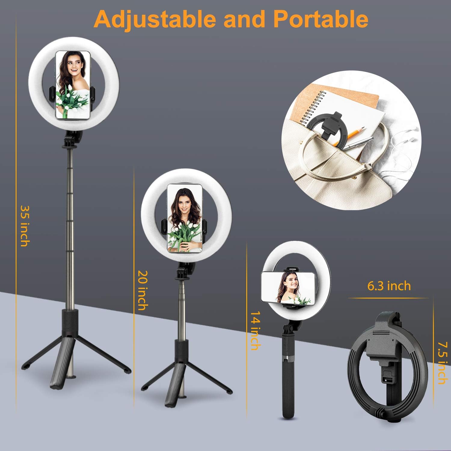 Selfie Stick Tripod with Remote, PEYOU [Extendable] [Aluminum] [Rechargeable] Dimmable Selfie Ring Light with Tripod Stand and Phone Holder [Portable], Cell Phone Tripod for iPhone & Android