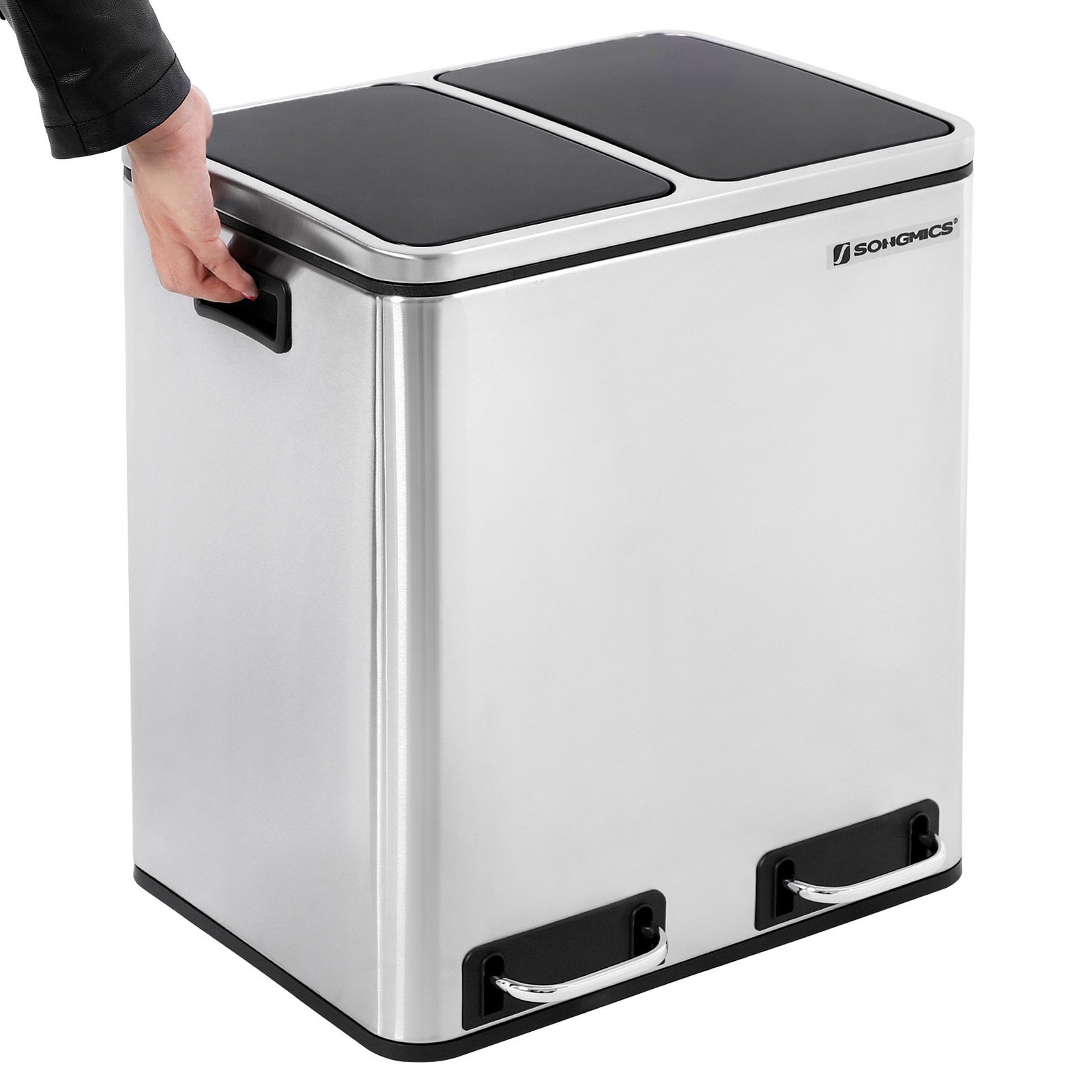 SONGMICS 30L Recycling Bin, Metal Rubbish Bin, Step Bin with Inner