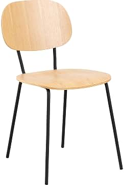 AC Design Furniture Amine Juego de 2 sillas de Comedor de Estilo Industrial, sillas de Cocina rústicas con Asiento Redondo de Chapa de Roble y Patas de Metal Negro, Muebles de Comedor Modernos