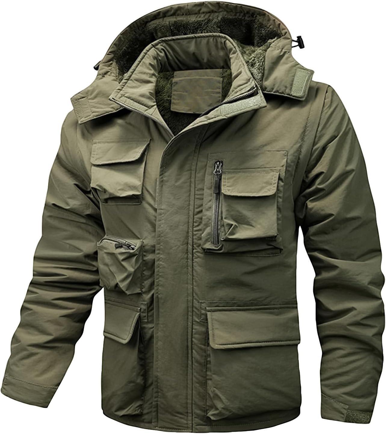 Military Cargo Jackets for Men Multi-Pocket Hiking Coats With Hood Zip Up Long Sleeve Army Safari Bomber Jacket