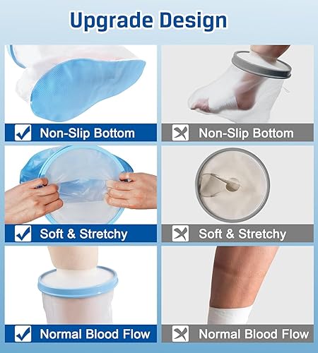 Miniatura 5 de Funda impermeable para piernas para adultos, reutilizable, impermeable, protector de ducha con almohadilla antideslizante en la parte inferior para