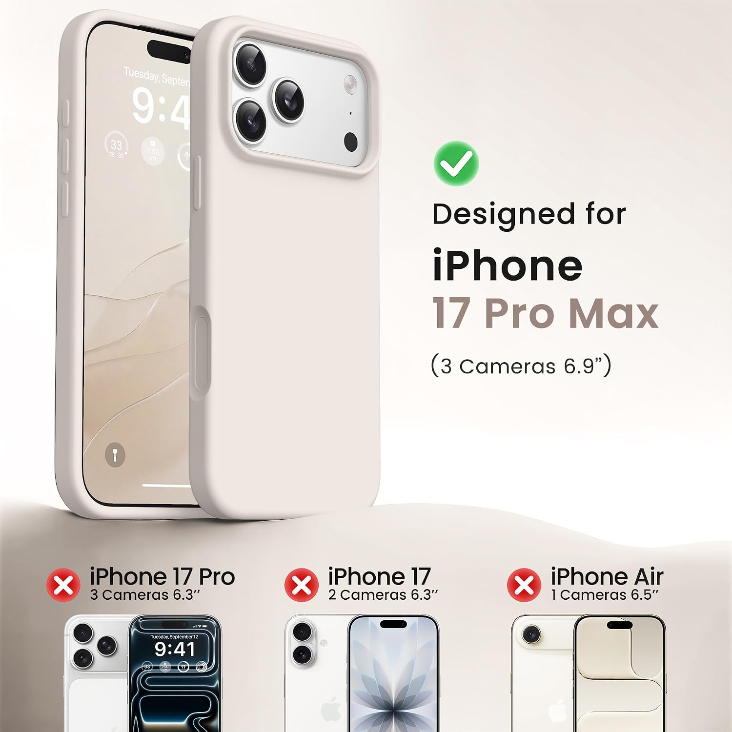 GONEZ Magnetic for iPhone 17 Pro Max Case, [Compatible with MagSafe] Anti-Scratch Microfiber Lining & Screen Protector, Silicone Camera Control, Shockproof Slim Phone Cover 6.9 inch, Stone
