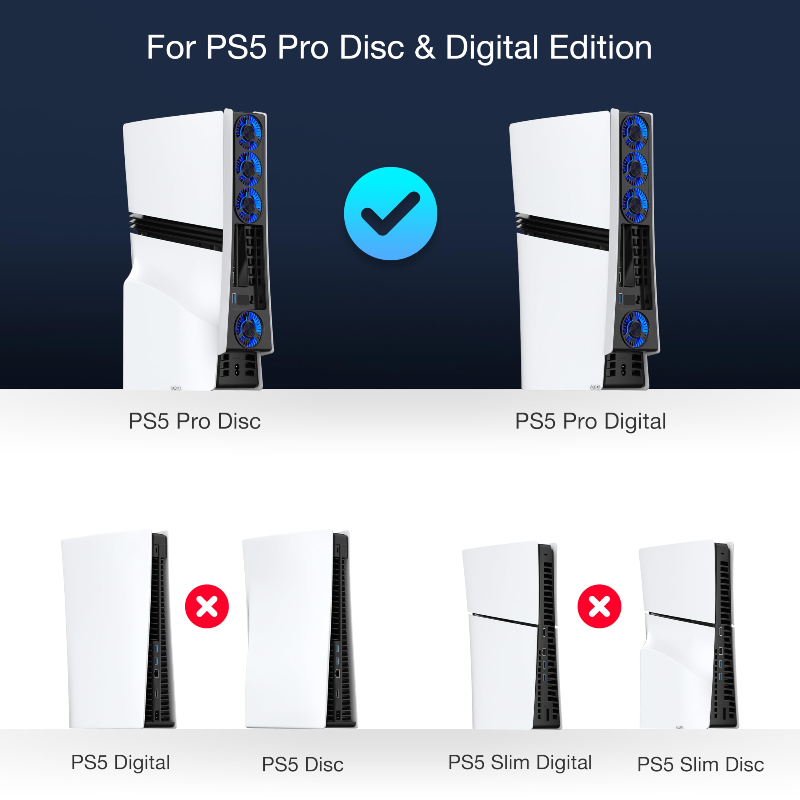 JUSPRO - Ventilador de refrigeración para PS5 Pro, ventilador silencioso mejorado de 4 enfriadores con velocidad ajustable, encendido/apagado automático, accesorios de refrigeración con puerto USB 3.0