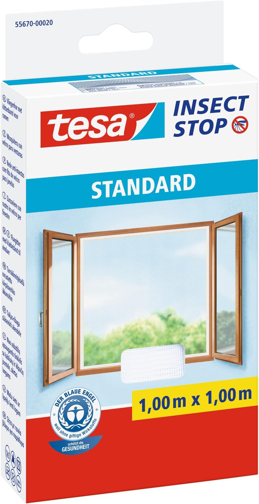 tesa Insect Stop Hook & Loop STANDARD for Windows - Self Adhesive Window Fly Screen - Cut to Desired Size - in White, 1.0m x 1.0 m