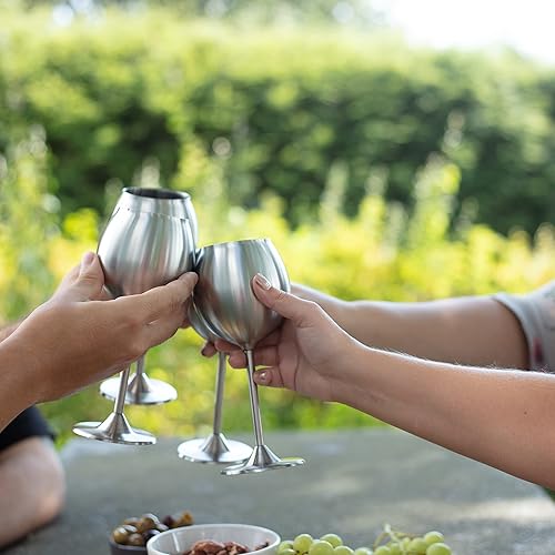 Miniatura 6 de D'Eco Copas de vino irrompibles de acero inoxidable de 12 onzas (paquete de 8) copas de vino de color plata mate con tallo grande, vasos