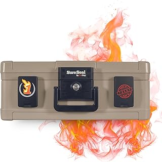 FireKing SureSeal Fire Safe with Key Lock, 1 Hour Fire Rated, UL Rated & 100 Hour Water Resistant Home Safe, Portable Home Safes, Taupe