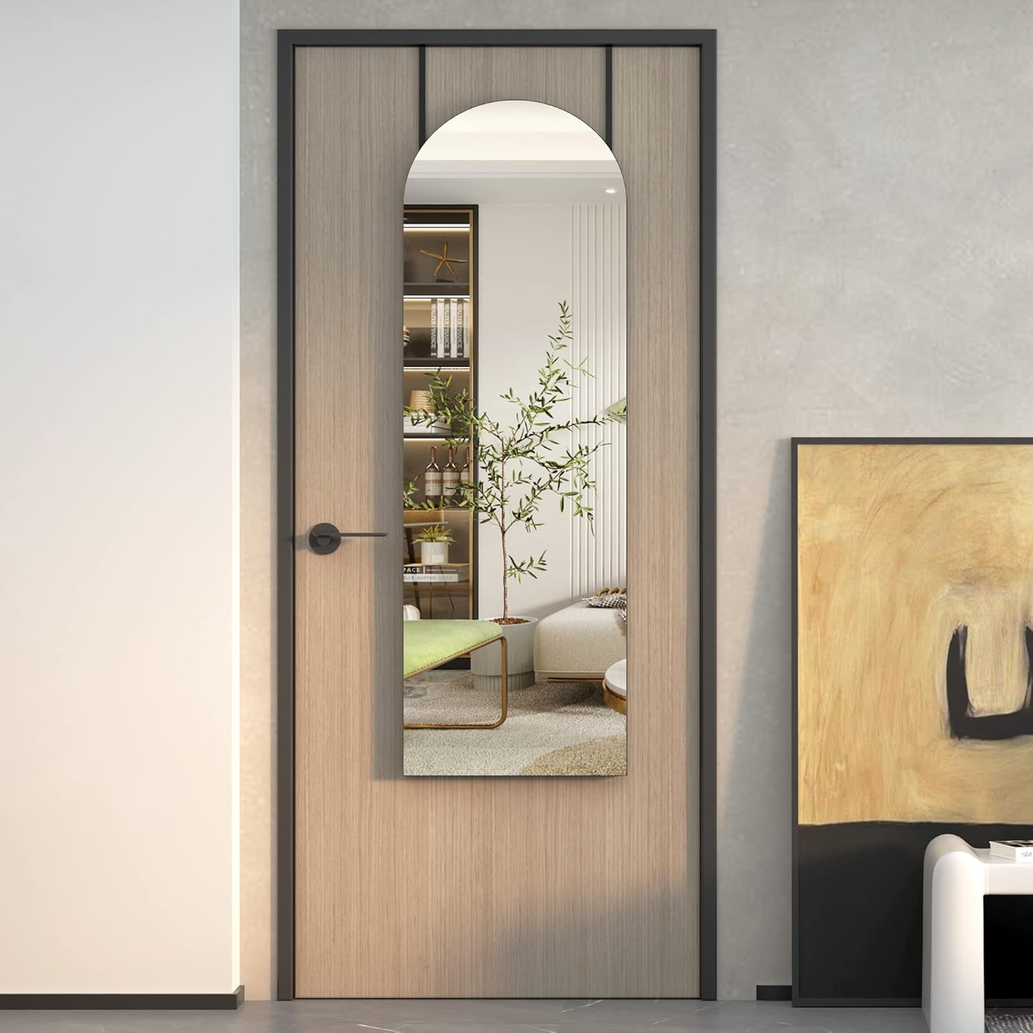 Kasibie Arched Full Length Mirror, 47"x14.5" Wall Mounted Mirror, Over The Door Hanging Mirror, Leaning Against Wall Mirror, Sleek Arched Mirror for Bedroom Living Room (Black) : Home & Kitchen