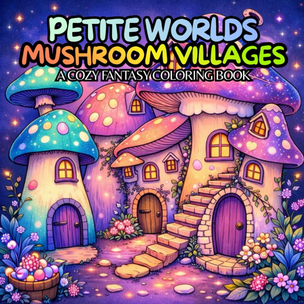 Mushroom Villages (Petite World): A Cozy Fantasy Coloring Book for Adults and Teens: A relaxing Cozy Coloring Book for Adults and Teens Featuring Enchanted Mushroom Villages