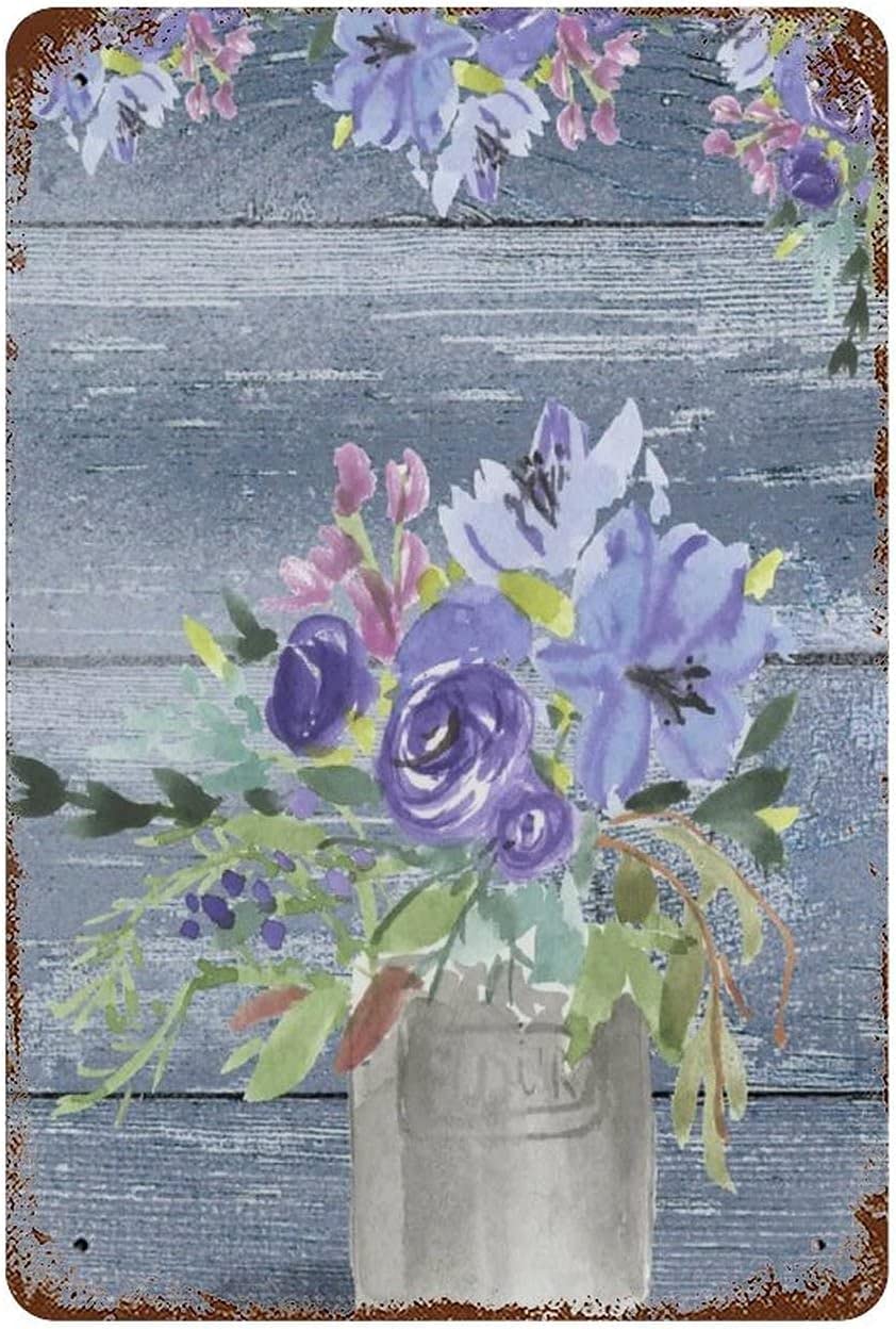 rayprint Antique Metal Tin Sign Flowers Pot Decor Watercolor Flower Pot Potted Plant Metal Tin Sign Potted Flower Art Potted Plant Decor Flower Pot Decorable Potter Flower 8x12 inch