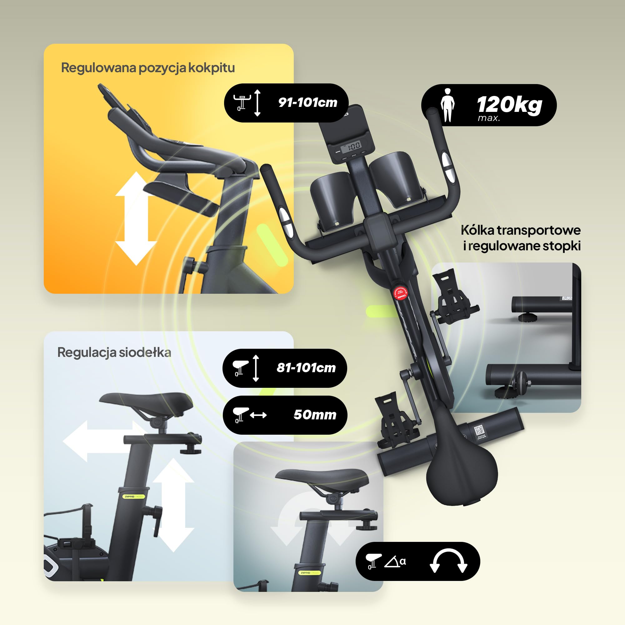 ZIPRO Rower Stacjonarny do Treningu Cardio Nóg w Domu Pomieszczeniu z Uchwytem na Bidon Wyświetlaczem LCD Cichy max 120kg Opór Mechaniczny Ergonomiczne Siodełko Regulowana Wysokość – MODO