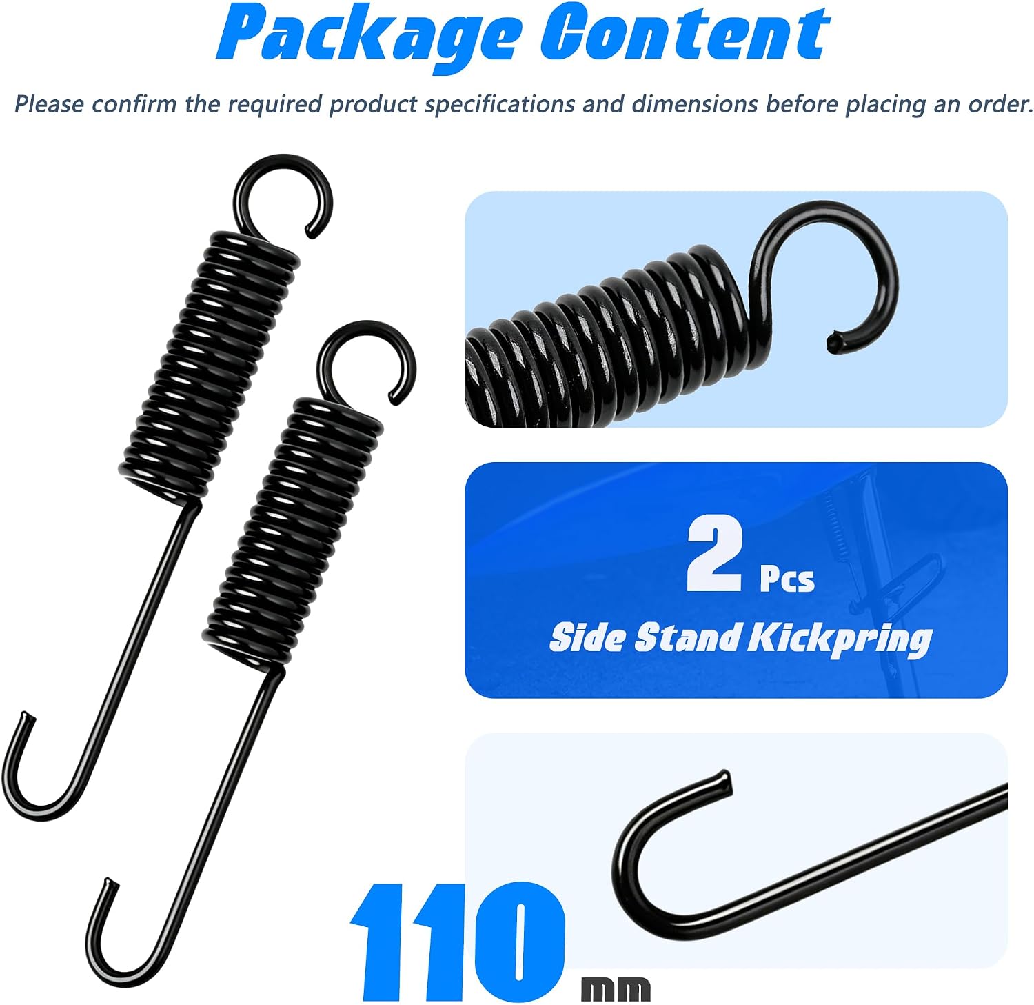 Mokuo Mini Bike Dirt Bike Side Stand Kickstand Spring Fit for Variety of Small and Mini Motorbikes - 2Pcs,Black,110MM Length