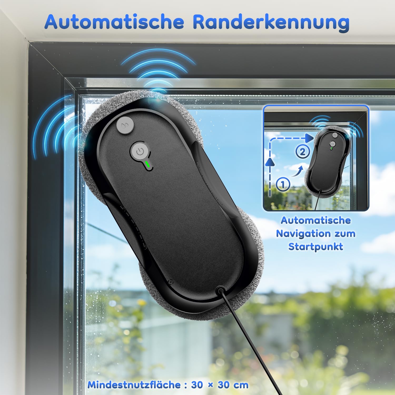 Obito X2 Fensterputzroboter, Ultraschall-Zerstäubung, Starker Saugkraft | verbesserter Akku, KI-Wegplanung, rutschfest, Kantenerkennung, Automatischer Elektrischer Fensterreiniger für Hochhausfenster