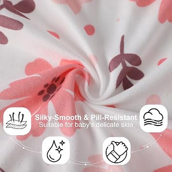 Pack N Play Sheets Fit 2枚パック、ソフトで通気性のあるプレイヤードシート、スタンダードパックNプレイマットレス用ミニベビーベッドシート、ユニセックスベビーシーツ花柄&ピンクチェック