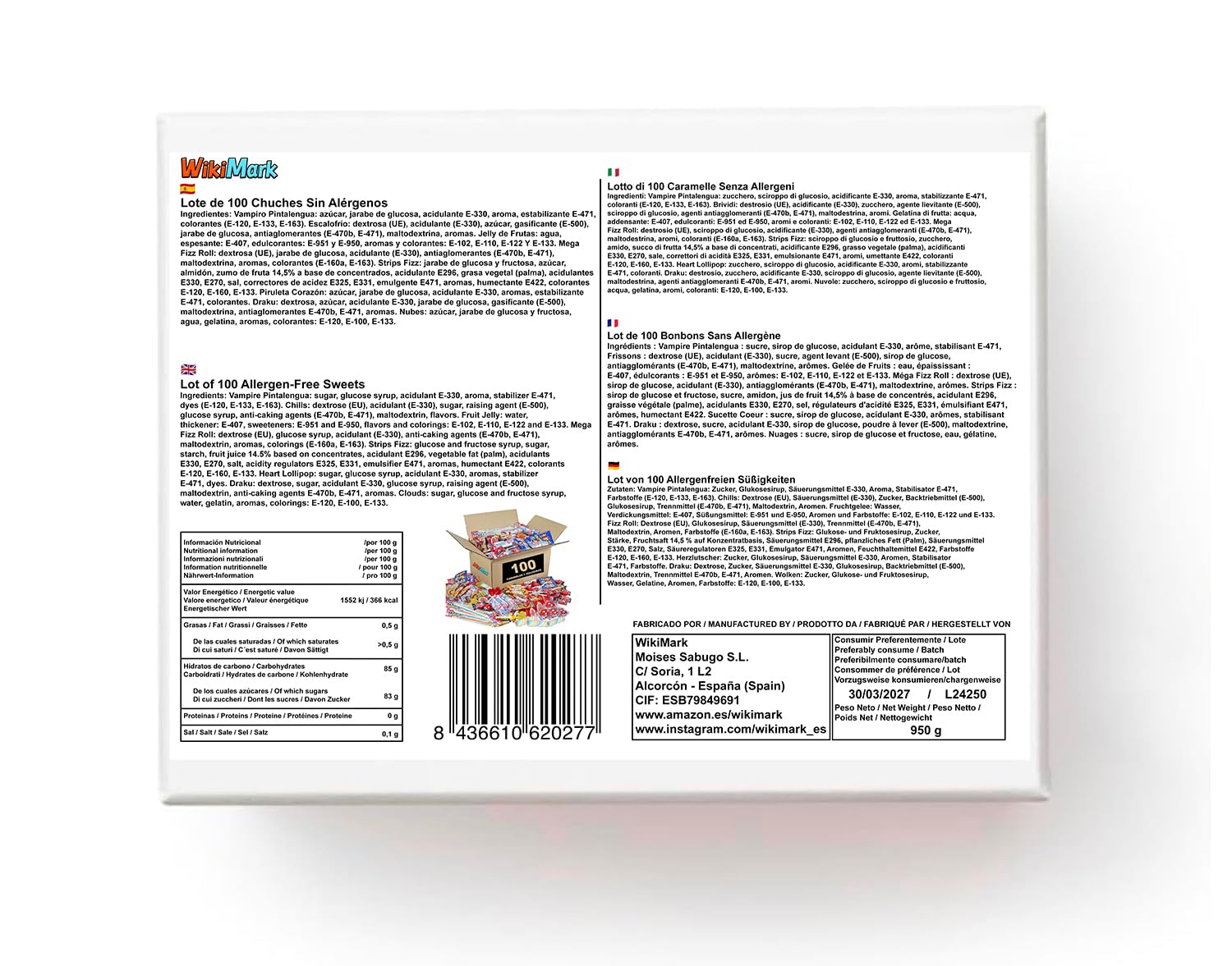 WikiMark - 100 Chuches Relleno de Piñata Sin Alérgenos, Golosinas y Caramelos - Para Relleno Bolsas de Cumpleaños, Fiestas, Navidad, Halloween. Sin Gluten y Sin Leche.