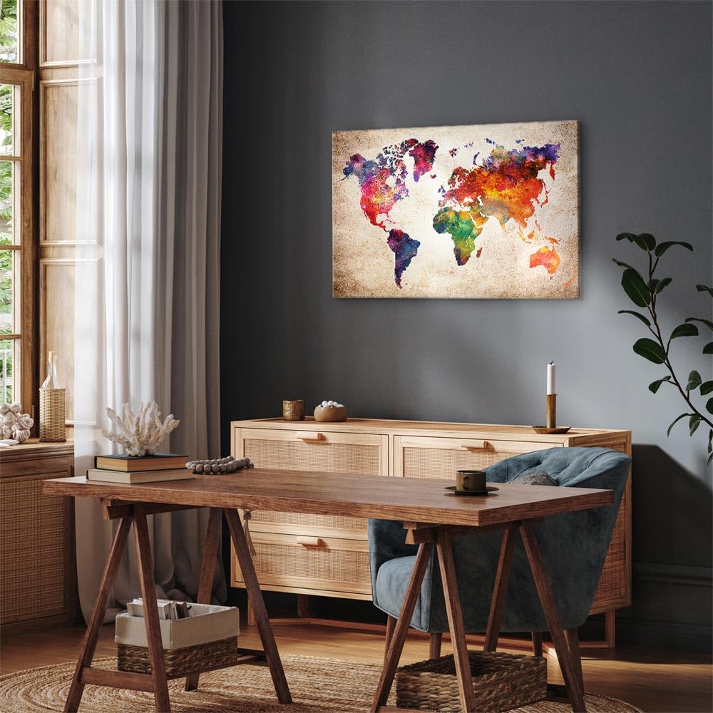 Tableau Liège Monde 120x80 Cm B&D - Décoration Murale Vintage - Bureau/Maison - Carte Voyage