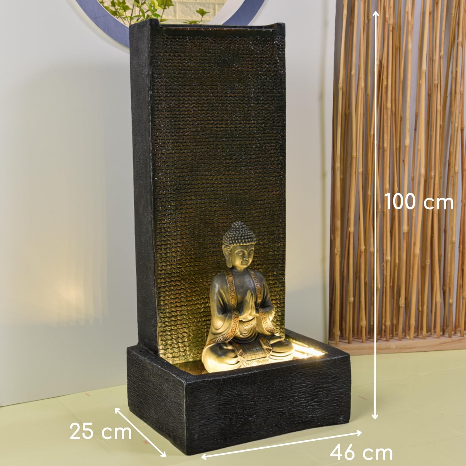 Zen Light SCFRGMB XL Buddha Außen- und Innenbrunnenwasserwand, 100cm Höhe, Schwarz