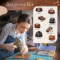 Vista 2 de 420 juegos de remaches de cuero, remaches para manualidades de cuero, 4 colores y 3 tamaños, kit de remaches de cuero con 3 herramientas de cuero