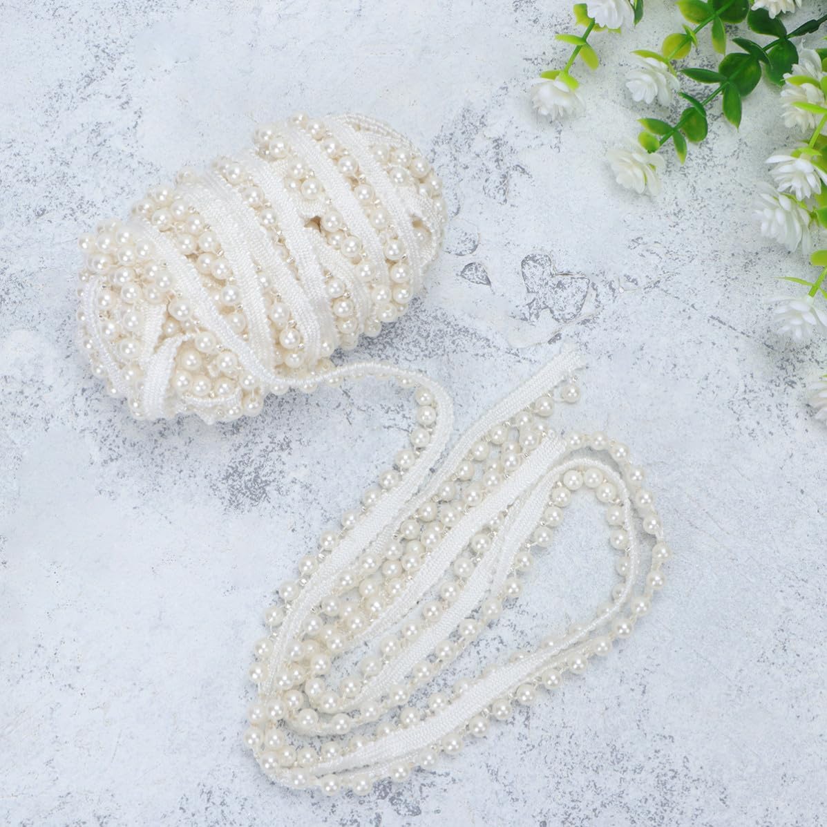 DIY Pearl Lace Ribbon Trim for Clothes Making, White Polyester