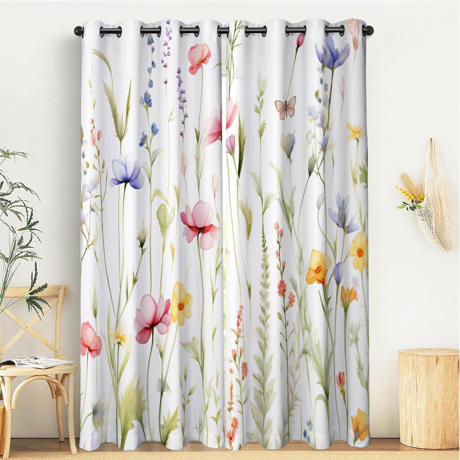 Rideaux occultants pour chambre enfant motif plantes aquarelle 3D