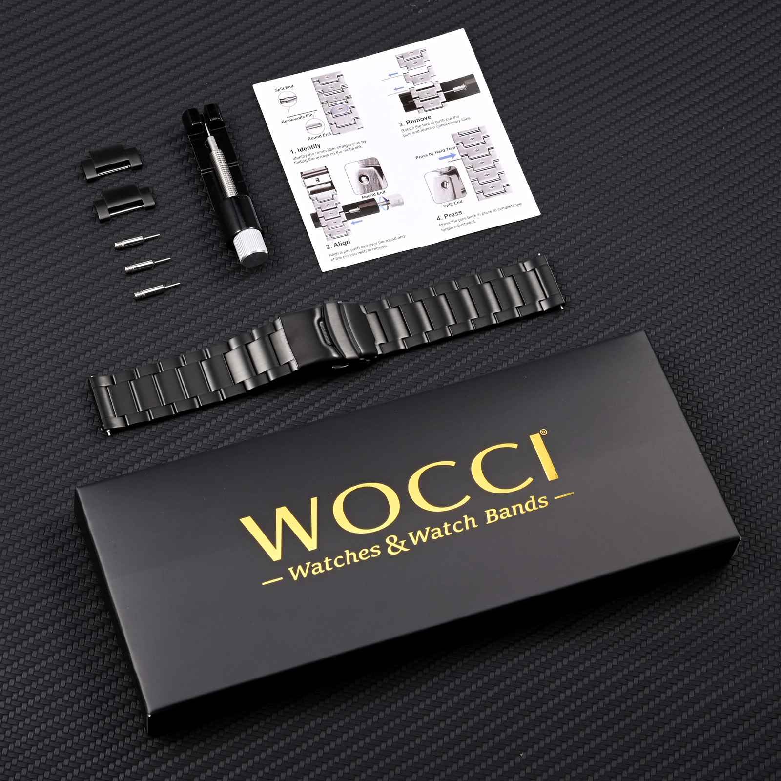 WOCCI Wytrzymały metalowy pasek do zegarka, zapasowy pasek ze stali nierdzewnej 316L, zapięcie zastępcze, kompatybilna szerokość uchwytu zegarka 18 mm, 20 mm, 22 mm, 24 mm