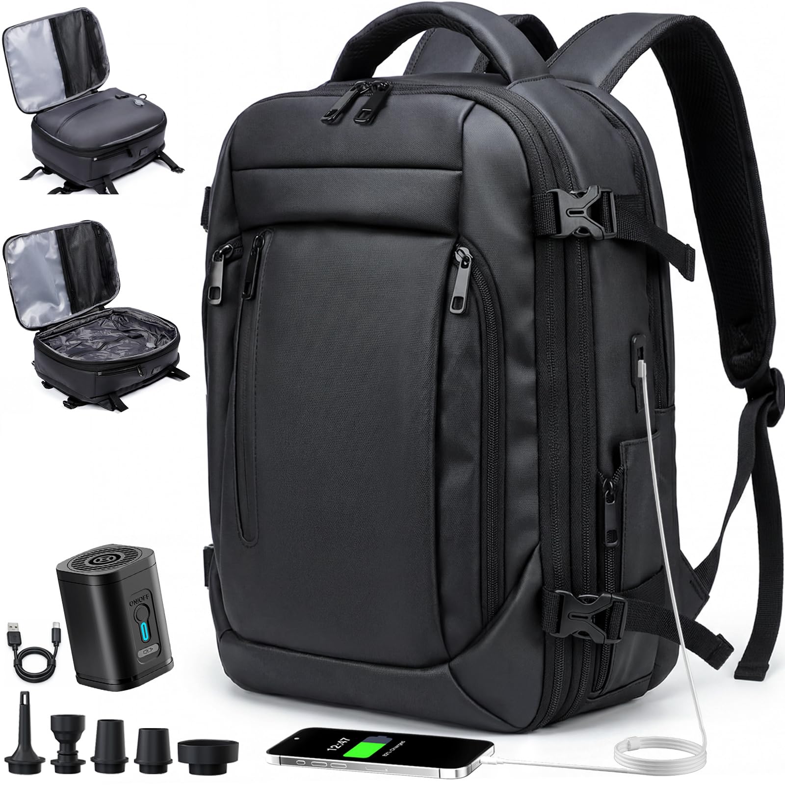 Mochila de viaje impermeable con puerto de carga USB y bolsillos antirrobo integrados