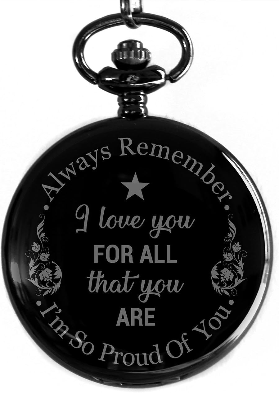 - I Love You for All That You are - Laser Engraved Metallic Pocket Watch - Gift for Son, Father, Husband, Boyfriend, Bestfriend and Men of All Ages