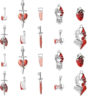 KitBeads 20pcs 10 Styles Gothic Enamel Charms - Bleeding Heart, Halloween, Medieval Axe Sword Tool Charms for Jewelry Making