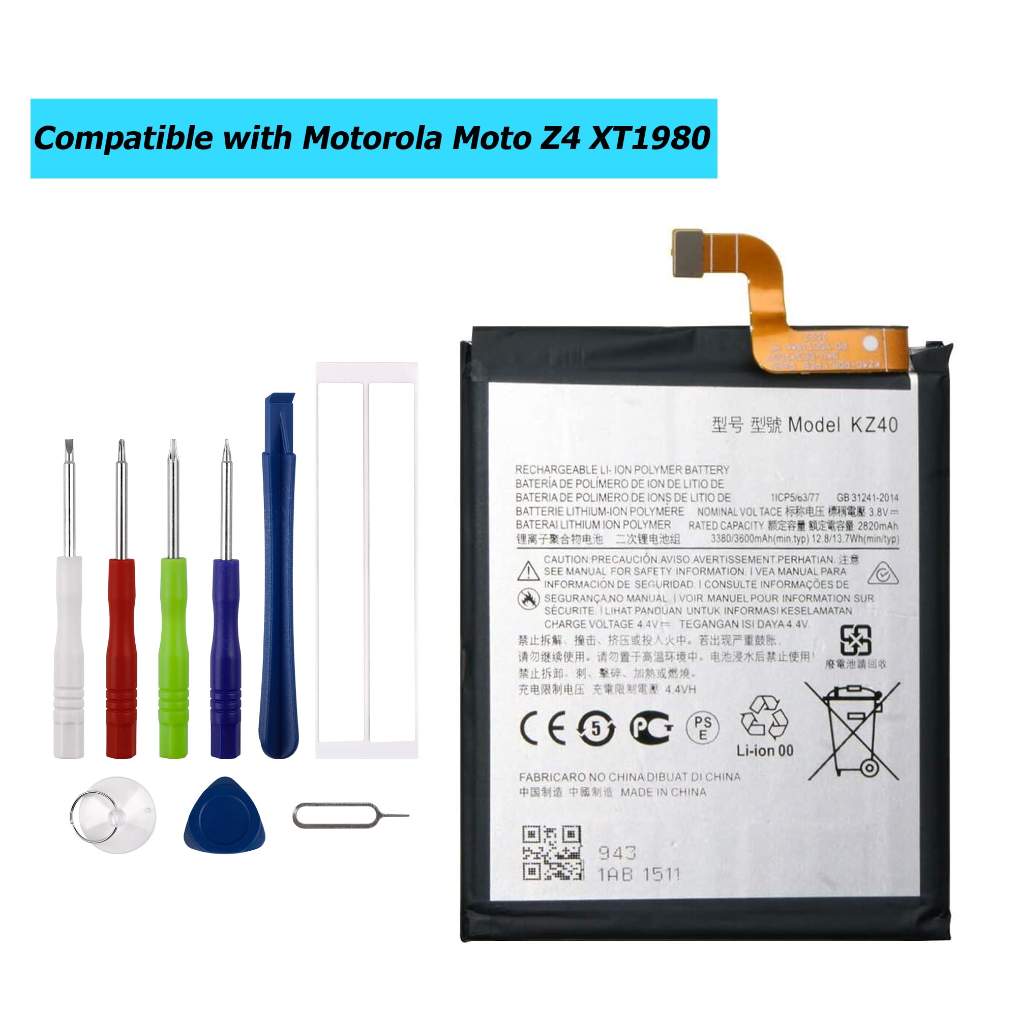 Amazon.com: Vvsialeek KZ40 Replacement Battery for Moto Z4 XT1980 