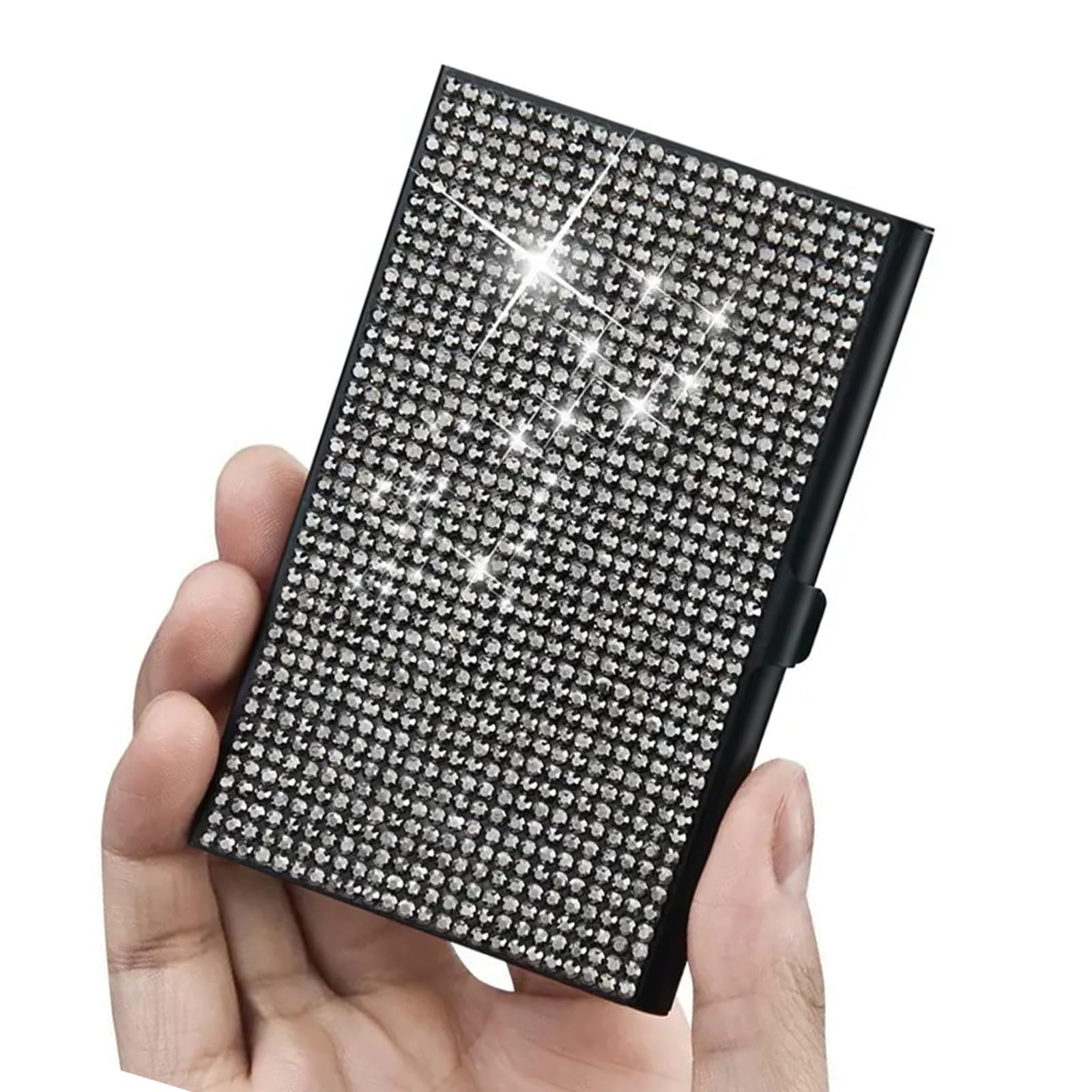 Nucelit Rhinestones Business Card Case Aluminum Alloy Business Card Case Pocket Wallet Organizers Hold 10-20 Sheet Desk Organizers