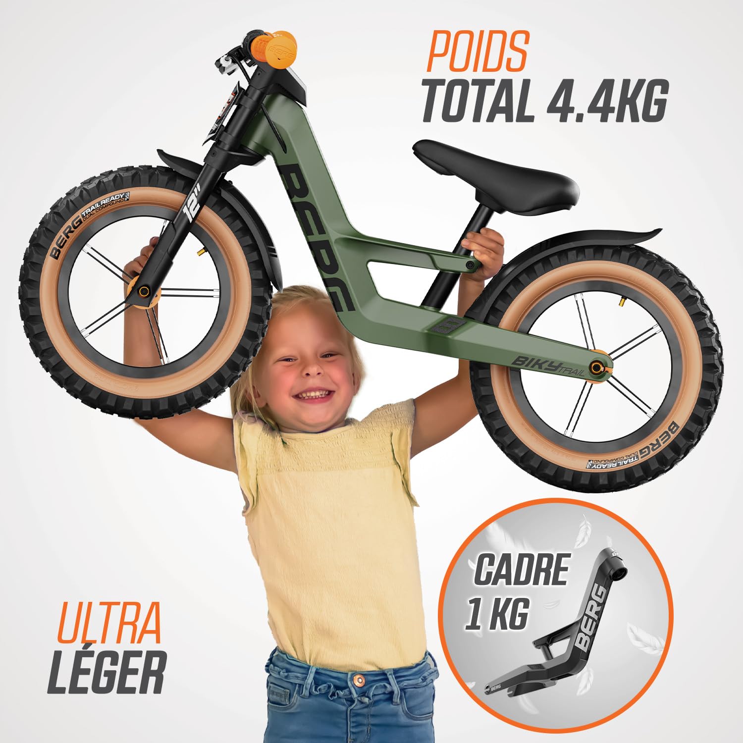 Berg Biky Cross Vélo sans pédales pour Enfants à partir de 2 Ans, Roues 30,5 cm, Frein à Main, Design sûr et léger, réglable pour la Croissance