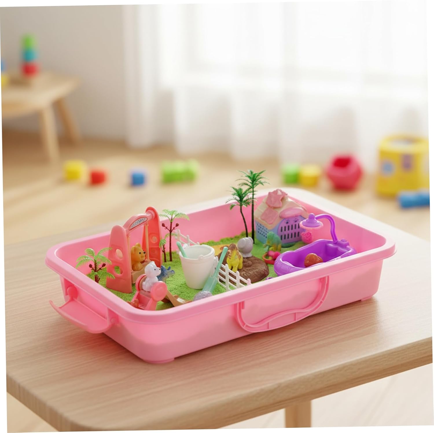 2-Pack Sensory Play Tray, Portable Sand Tray with Lid and Carry Handle, Stackable Plastic Bin for Kids Sensory Messy Play Activities