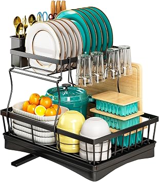 2 Tier Dish Drainer Rack for Kitchen Counter,Kitchen Draining Rack
