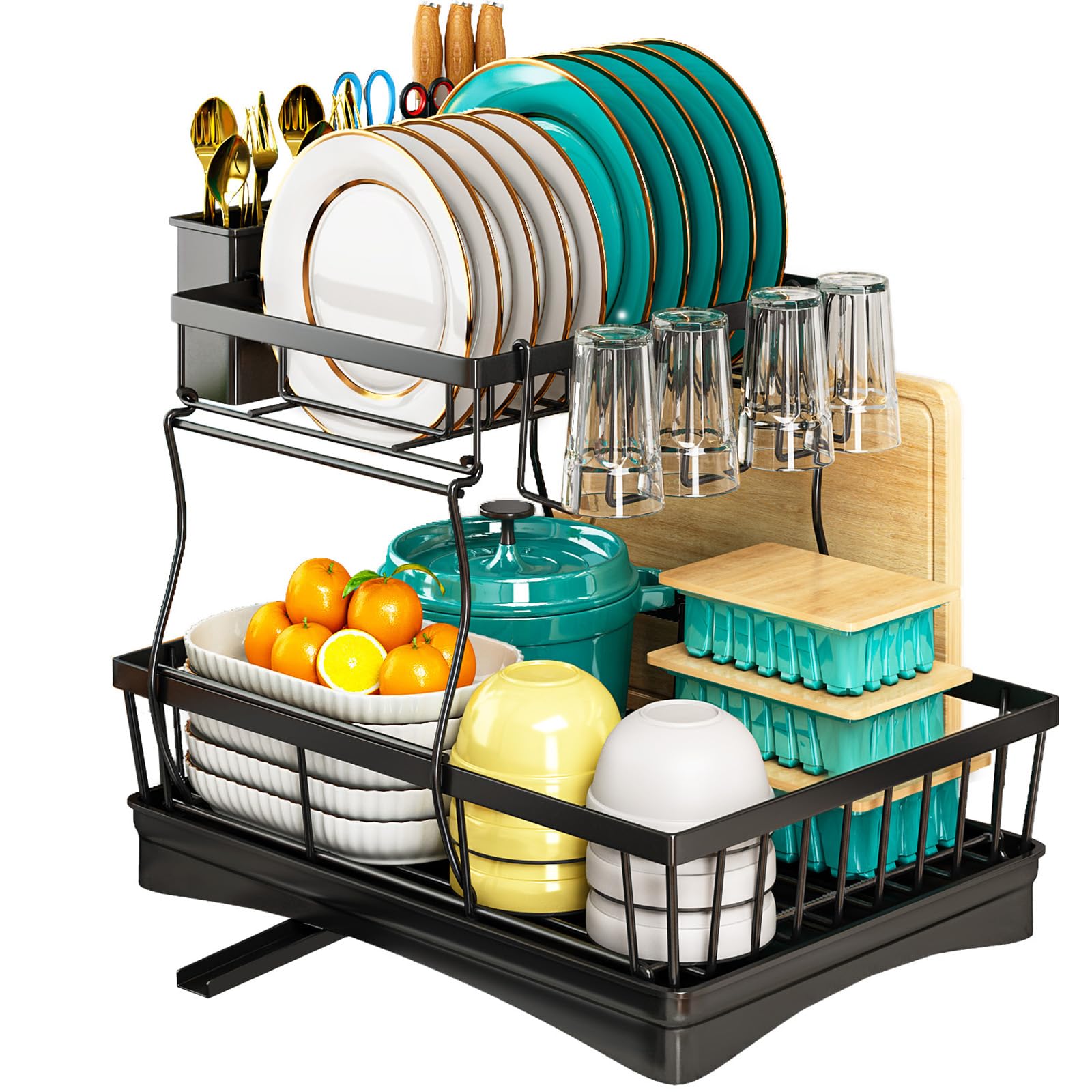 StowBin 2 Tier Dish Drainer Rack for Kitchen Counter,Kitchen Draining Rack