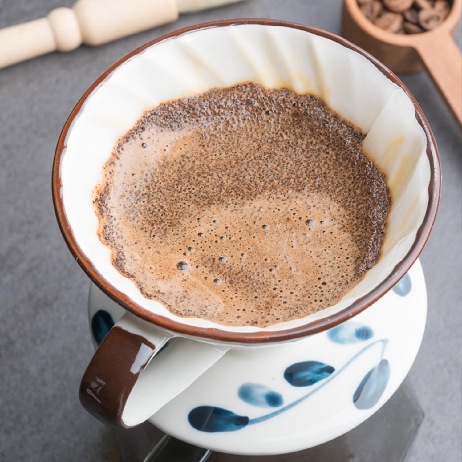 Ceramic Pour Over Coffee Dripper, Hand painted Coffee Drip Filter, Pour Over Coffee Maker, Ceramic Slow Brewing Accessories for Home, Cafe, Restaurants (V01,1-2Cups)