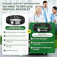Vista 6 de Pulseras médicas mejoradas para hombres y mujeres con código QR, pulseras de identificación de alerta médica - Brazalete de acero de titanio, se