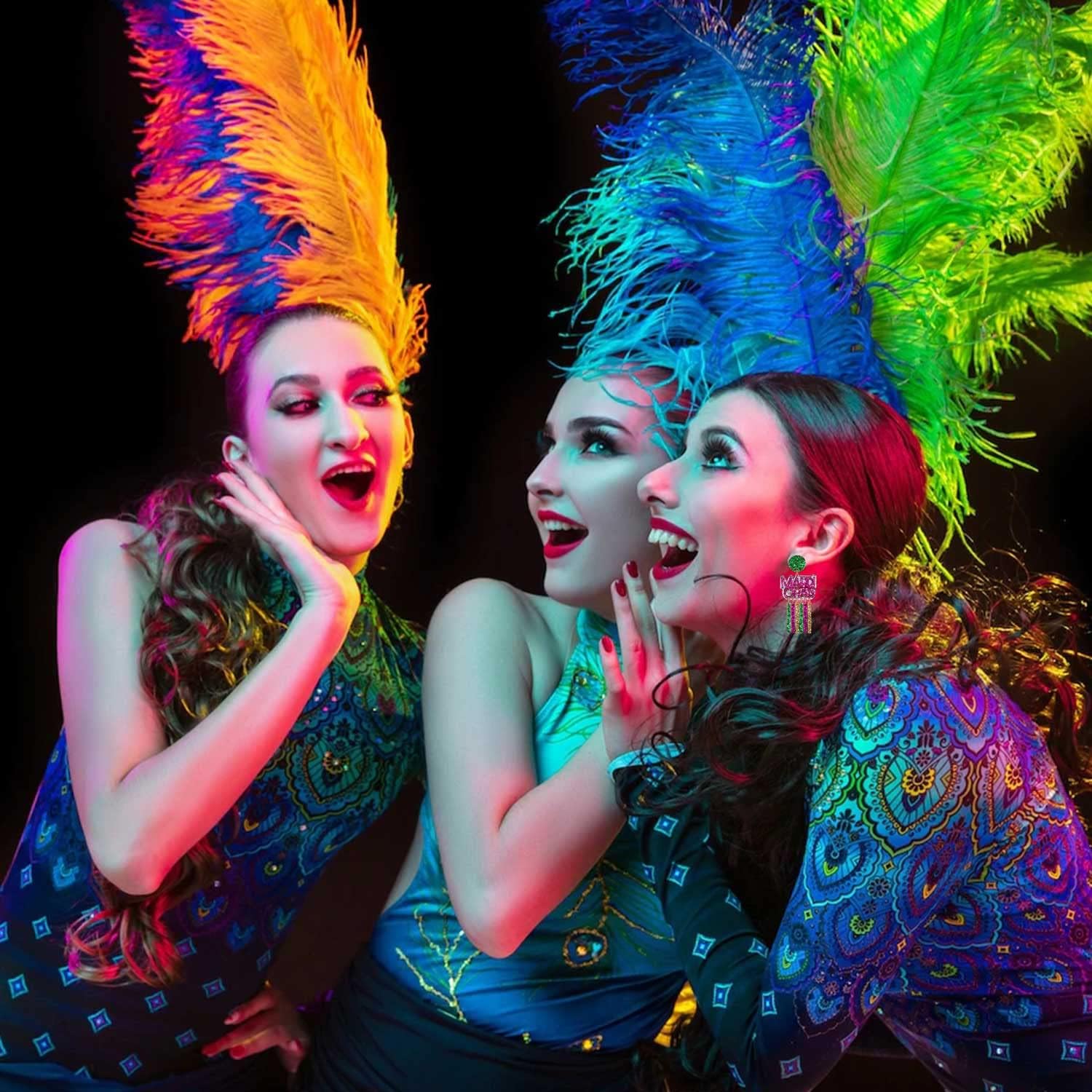 Mardi Gras Earrings for Women, Lightweight Mardi Gras Accessory, Acrylic Fleur De Lis Mask Crown Earrings Carnival Mardi Gras Parades Party Earrings, Fat Tuesday Jewelry Gift - Image 2