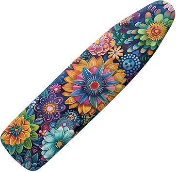 Boho Mandala Flower Printed Ironing Board Cover, 15x54 Inch Ironing Board Cover Protector Standard Size, Heat-Resistant Iron Board Cover with Heat Reflective Surface, Easy Installation