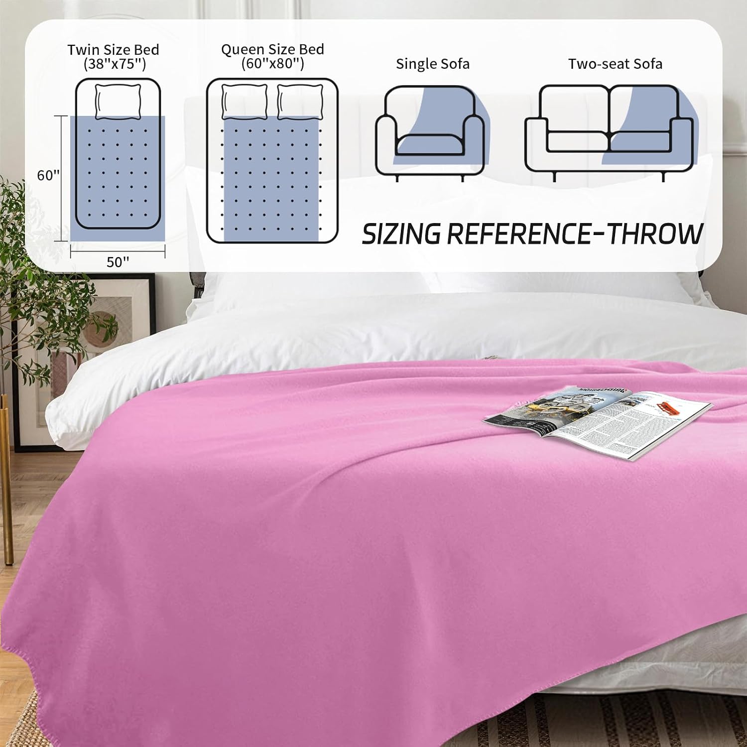 6 Pc Soft Fleece Throw Blankets 210GSM, 60x50 Inch - Lightweight Cozy Blankets Bulk, Wool Blankets in Bulk for Wedding Gifts & Homeless Donations and Valentine's Day(Pink)