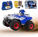 NKOK Sonic Monster Truck RC – Voiture télécommandée à radio 2,4 GHz avec lumières, Turbo Boost et pack de batterie rechargeable 7,4 V, Véhicule de course Sonic Racing CrossWorlds pour enfants de 6 ans et plus