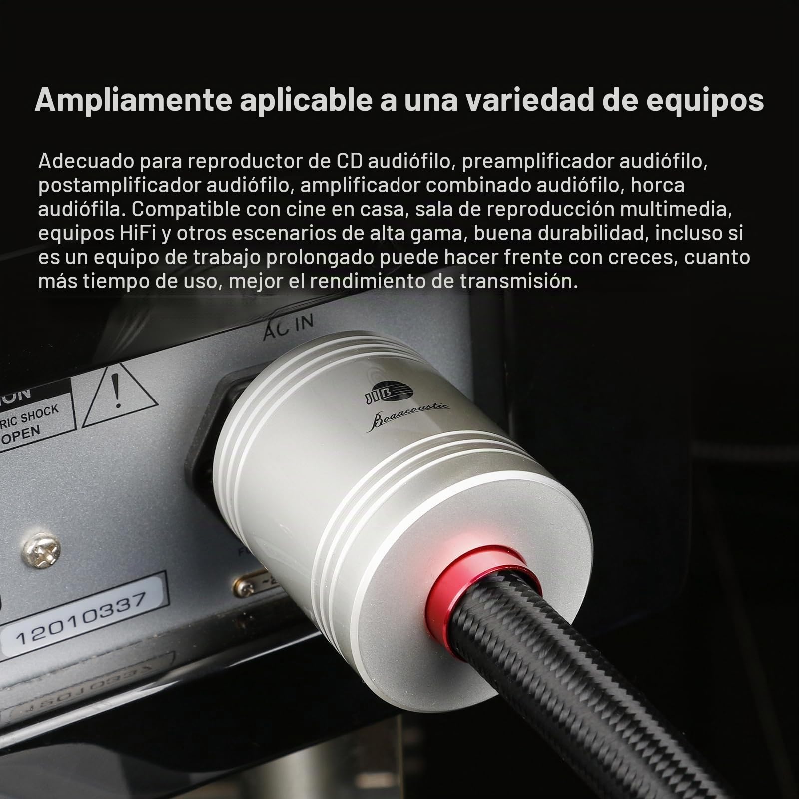 BOAACOUSTIC JIB Cable de alimentación de Audio HiFi Audiófila High-End C15 3 x 3,6mm², de con Anillo de ferrita, Conector Schuko > Acoplamiento de Baja tensión 2m