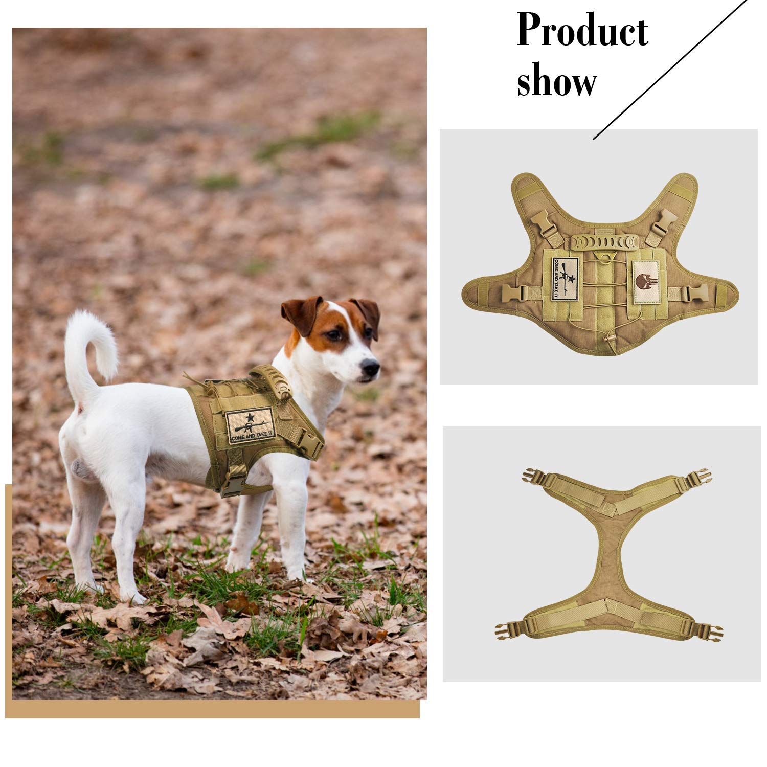 Arnés táctico para Perro, Chaleco de Entrenamiento al Aire Libre, Chaleco Ajustable para Perros de Trabajo Militar con Sistema Molle y Mango de Goma (S = Pecho de 19.7 a 22.8 Pulgadas