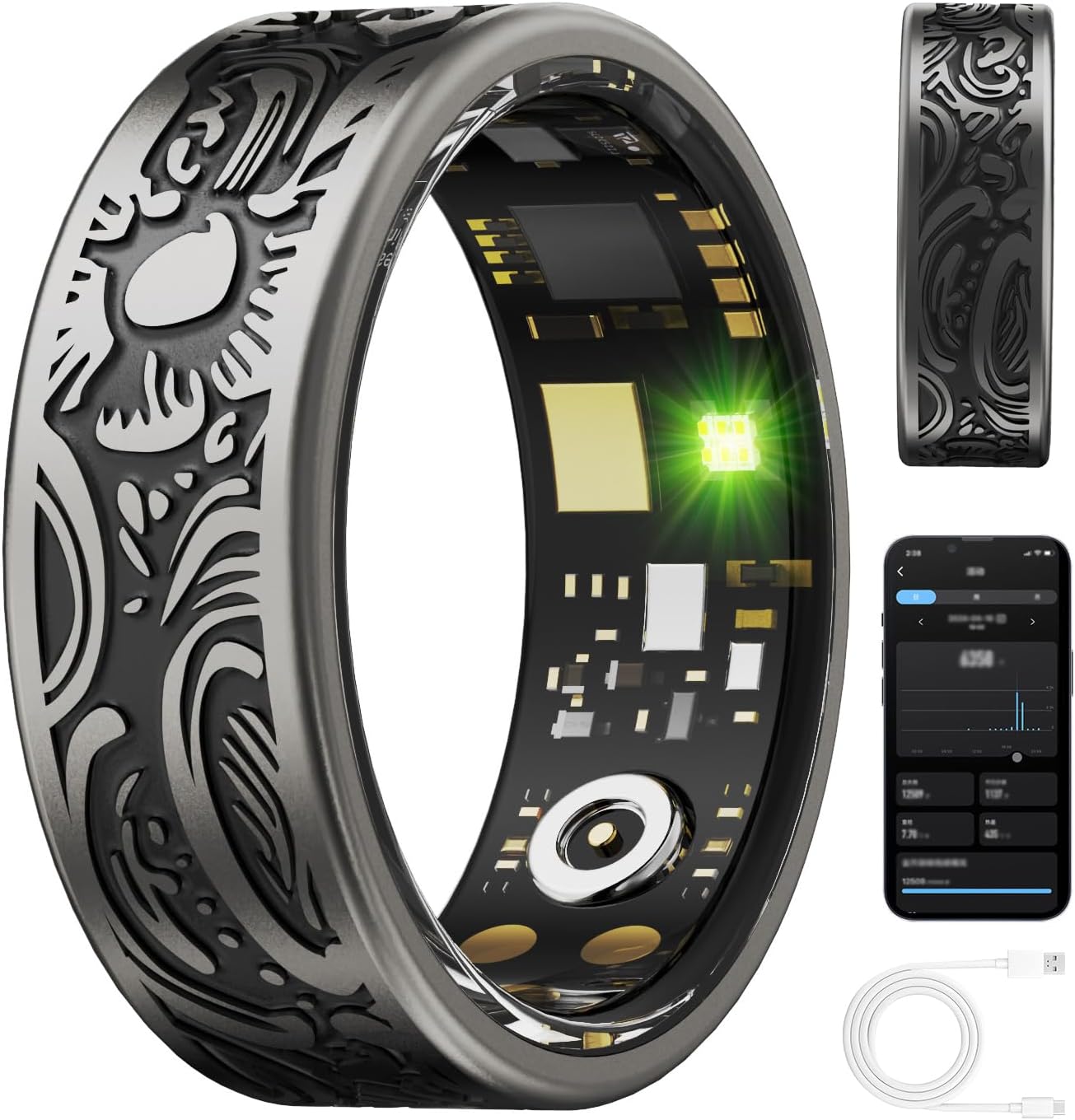 スマートリング メンズ レディース アプリ付きフィットネストラッカーリング 充電ボックス 心拍数モニタリング 睡眠追跡 スポーツ時間