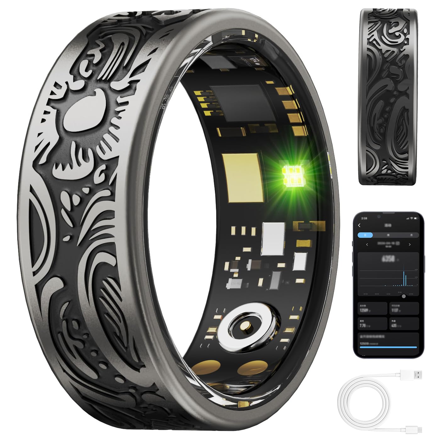 Smart Ring Uomo Donna, Anello Fitness Tracker con App, Scatola di Ricarica, monitoraggio del Sonno, Tracker per Tempo Sportivo, Distanza, Calorie, Impermeabile, Anelli Fitness per d 13